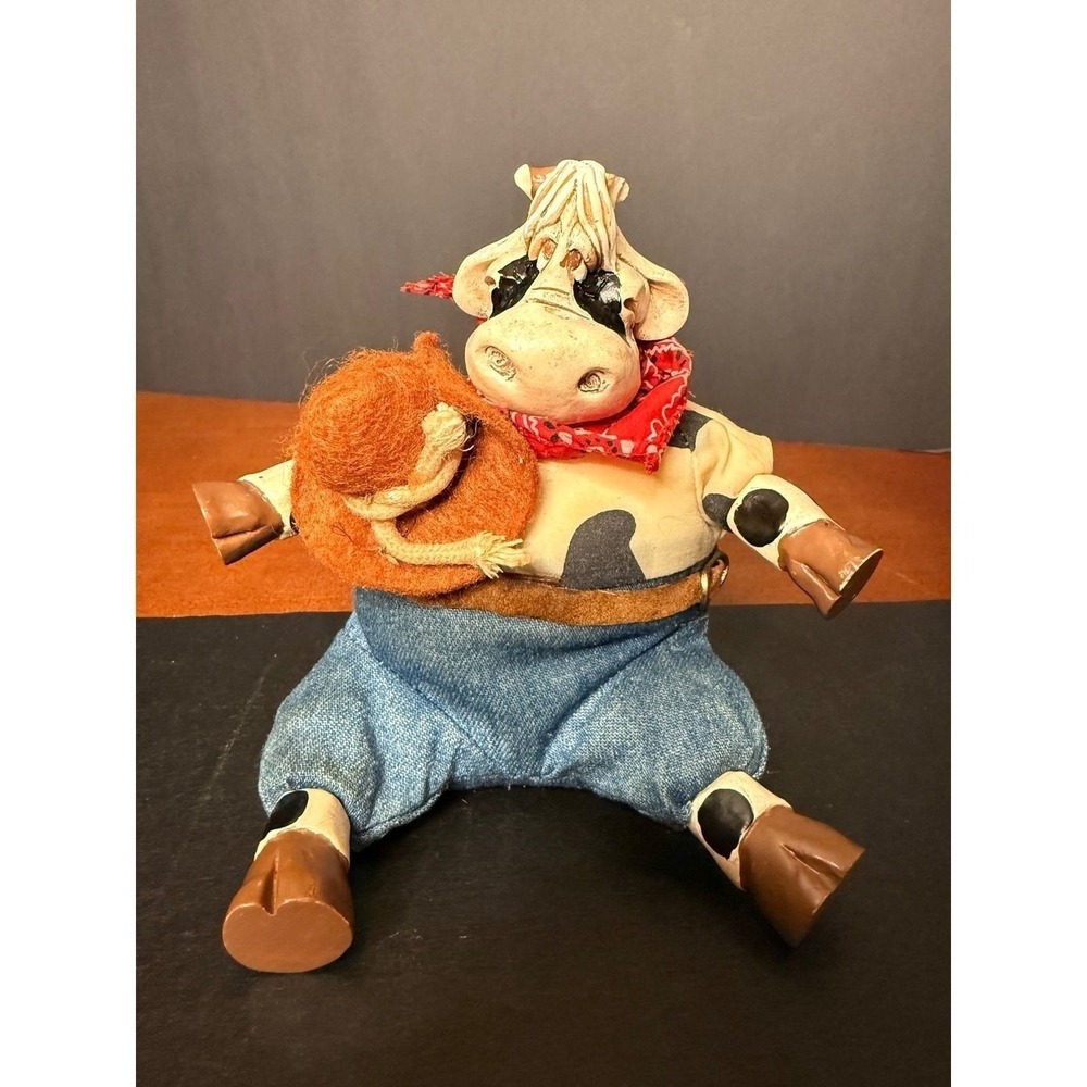 Russ Berrie Kathleen Kelly Critter Factory Cowboy Cow Plush Resin Figurine 2920